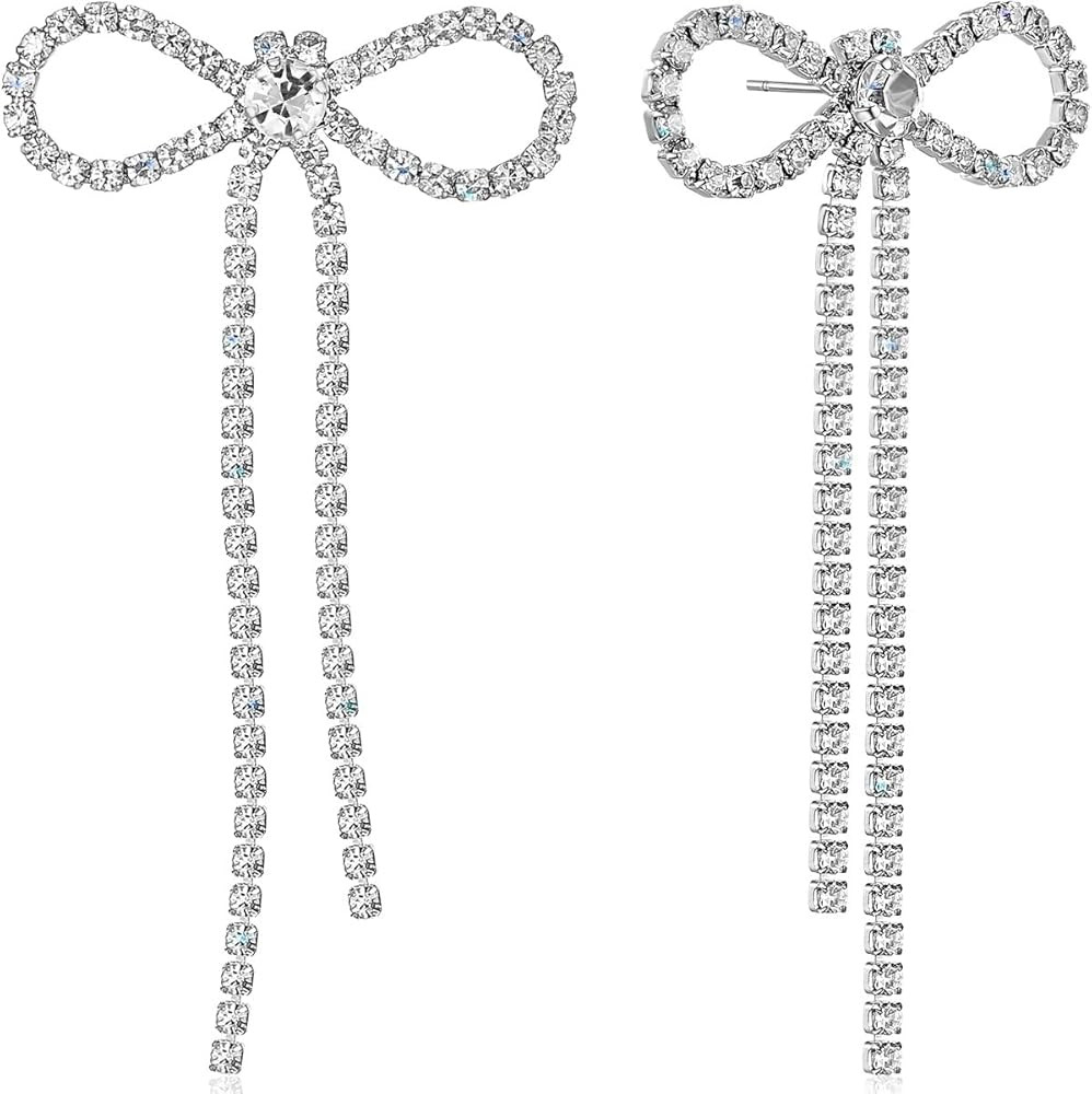 Simulated Diamond Bow Stud Earrings for Women - Small Sparkly Cubic Zirconia Studs, Hypoallergeni... | Amazon (US)