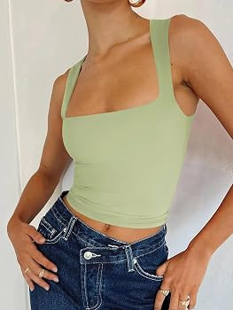 REORIA Butsmooth® Women's Square Neck Going Out Crop Tops Double Lined Cute Basic Tank Tops 2026... | Amazon (US)