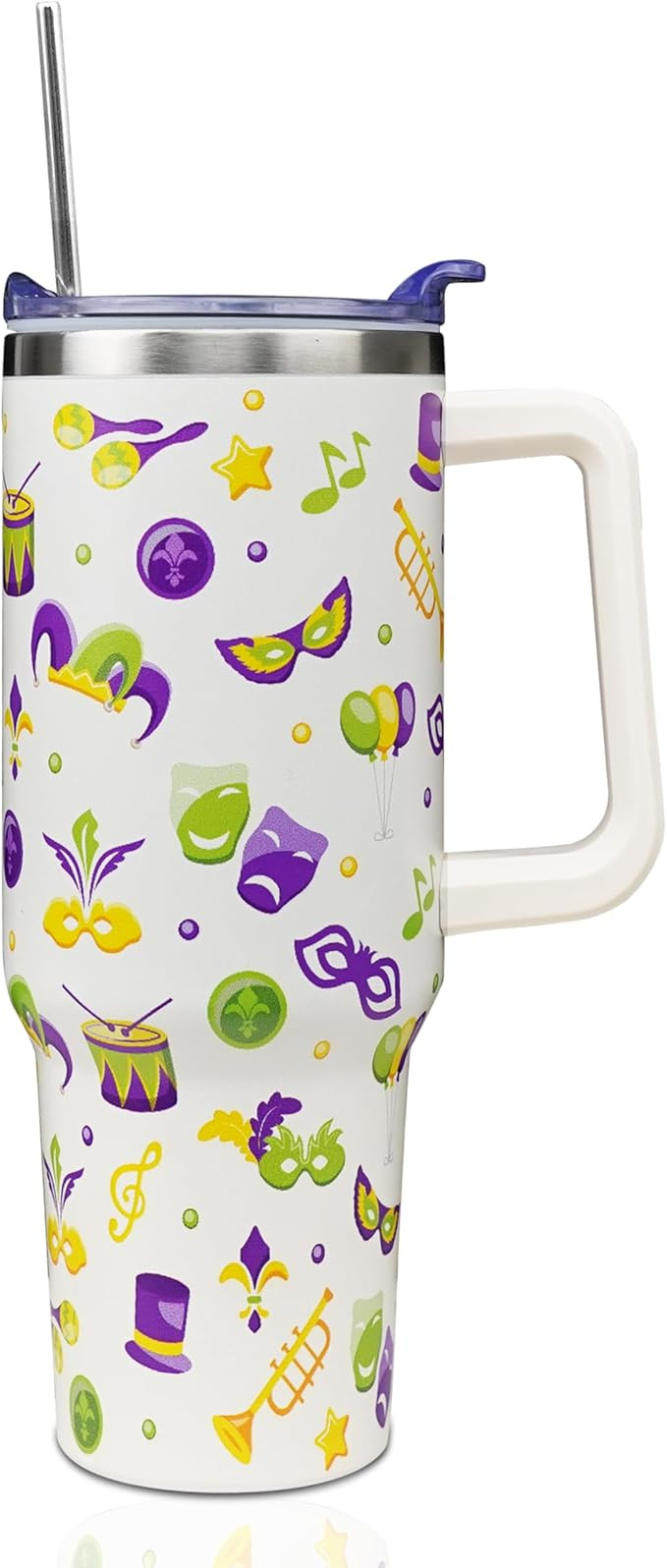 40 oz Mardi Gras Tumbler with Handle and Straw, Stainless Steel Insulated Mardi Gras Tumbler 40 o... | Amazon (US)