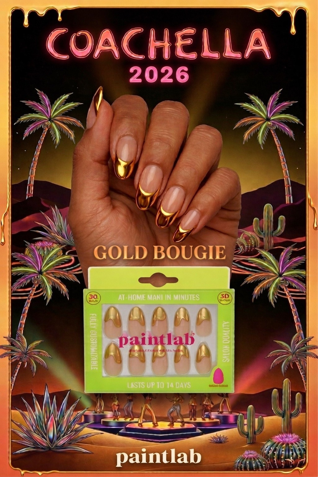 Meet your festival lineup: The Desert Disco Collection
These nail styles are SO ready for golden hour pics and main stage moments. From chrome glam to hot girl reds, these sets don't miss

Which ones are you bringing to the desert?

Gold Bougie
Midnight Espresso
Hot Siren
Maui Wowie
Red Explosion

#festivalnails #coachellanails #pressonnails #newnails #paintlabco @PaintLab 

#LTKFestival