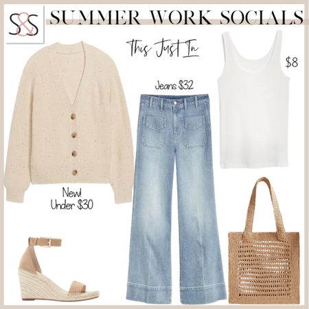 A white tank with a sweater cardigan and jeans are a must for summer work socials or as a travel outfit

#LTKtravel #LTKSeasonal #LTKworkwear
