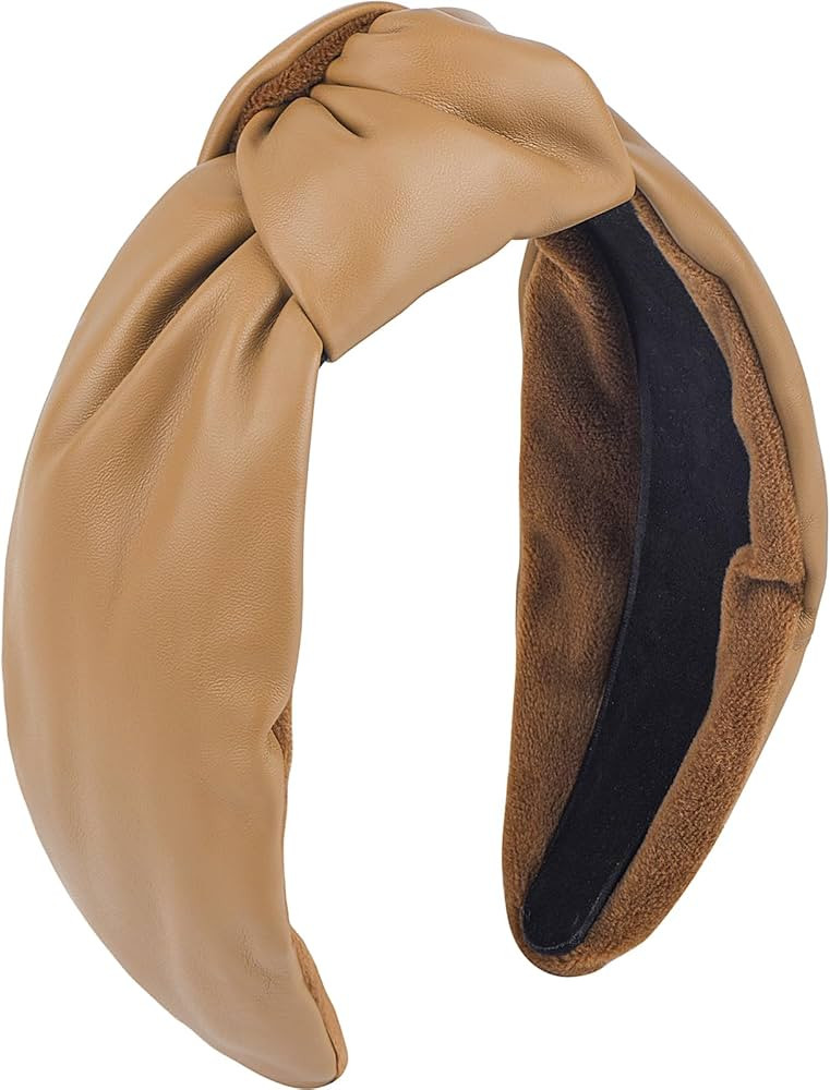 WantGor Knotted Headband for Women, Top Knot PU Headbands Wide Hair Bands Fashion Head Bands Cute... | Amazon (US)