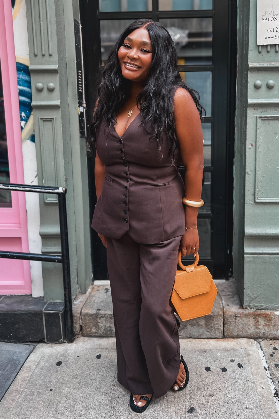I’m living for a vest and pant set moment. This set from Dissh comes in a deep chocolate brown and pairs so well with chunky gold accessories and bag with a pop of color. I also plan on wearing this to work in the fall, with a satin shirt underneath 

#LTKworkwear #LTKmidsize #LTKstyletip