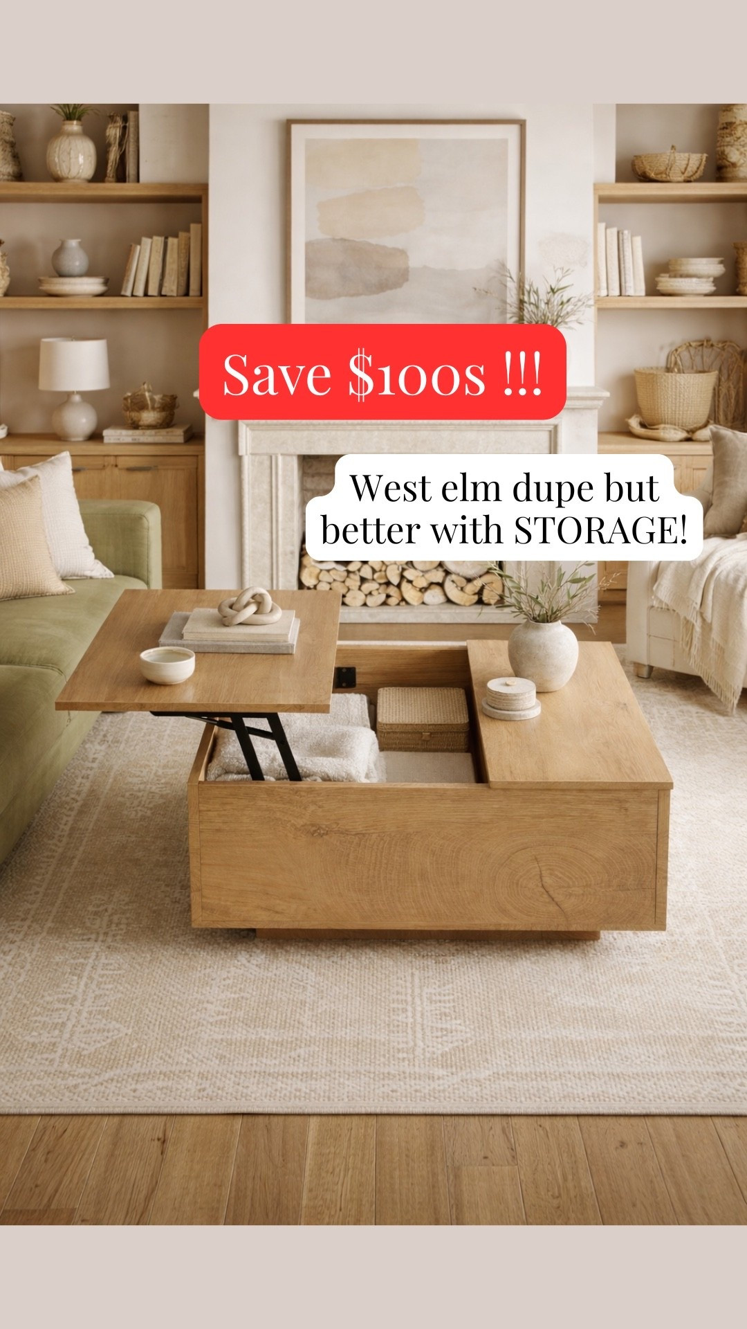 A coffee table with storage is so important!