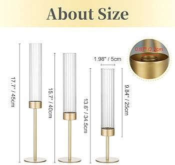 Hewory Gold Hurricane Candle Holders: Brass Candlestick Holders Set of 3 Tall Taper Candle Holder... | Amazon (US)