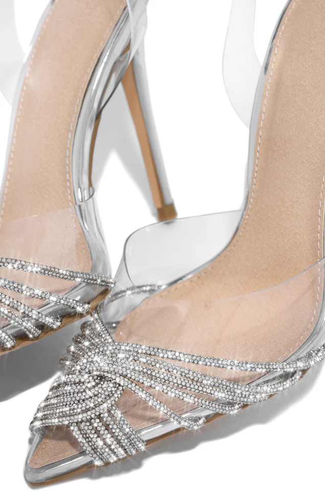 Miss Lola | Silver Embellished Pointed Toe Pumps | MISS LOLA
