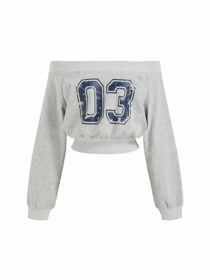 Knit Fabric Cotton-blend Off-shoulder 03 Graphic Oversized Sweatshirt For Daily Casual | Cider