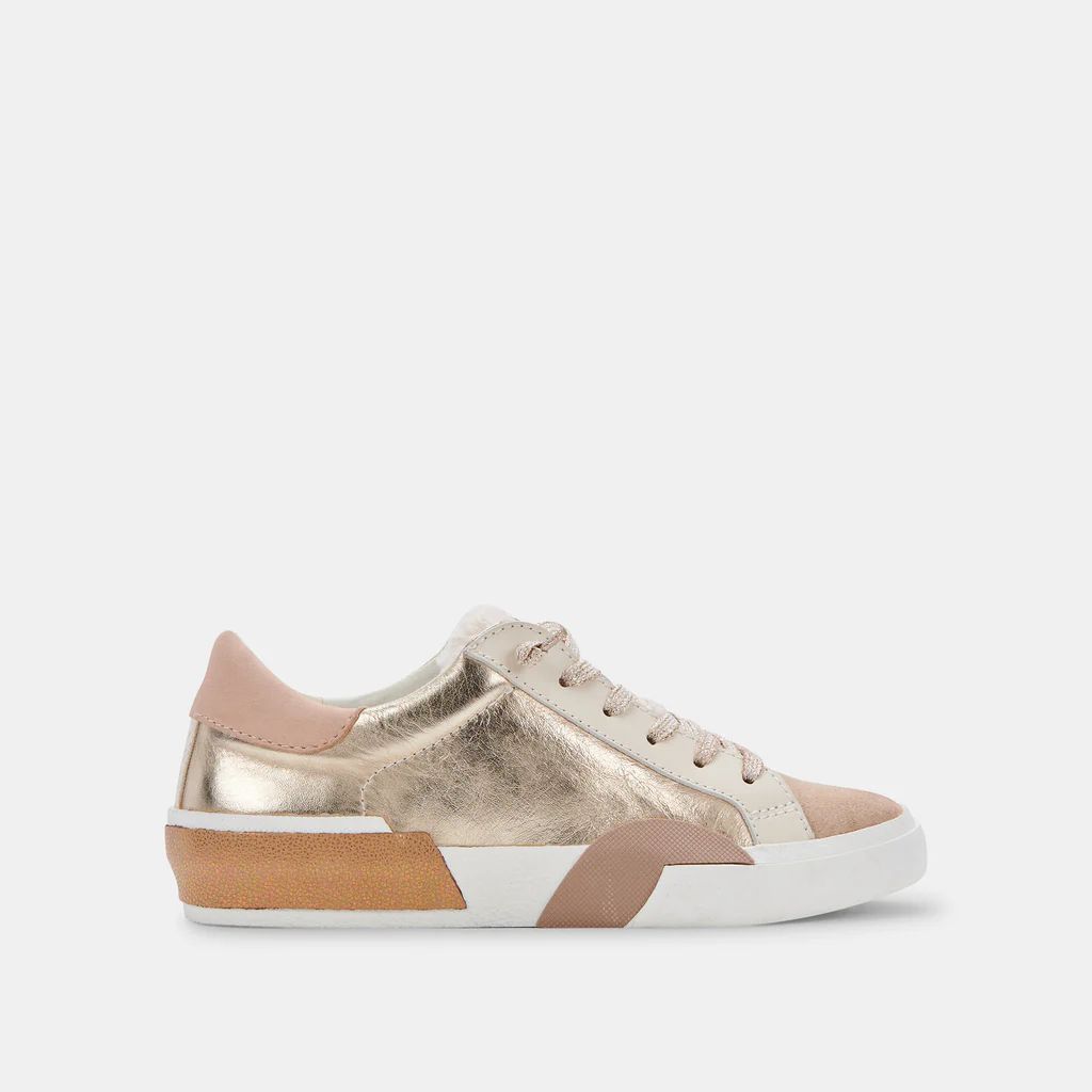 ZINA PLUSH SNEAKERS GOLD LEATHER | DolceVita.com