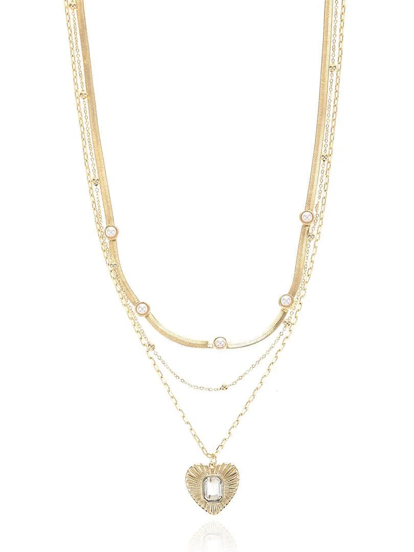 Time and Tru Gold Tone Layered Pendant Necklace Set, Female Green, 3 Pieces | Walmart (US)