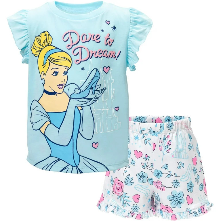 Disney Princess Cinderella Toddler Girls T-Shirt and French Terry Shorts Outfit Set Toddler to Bi... | Walmart (US)