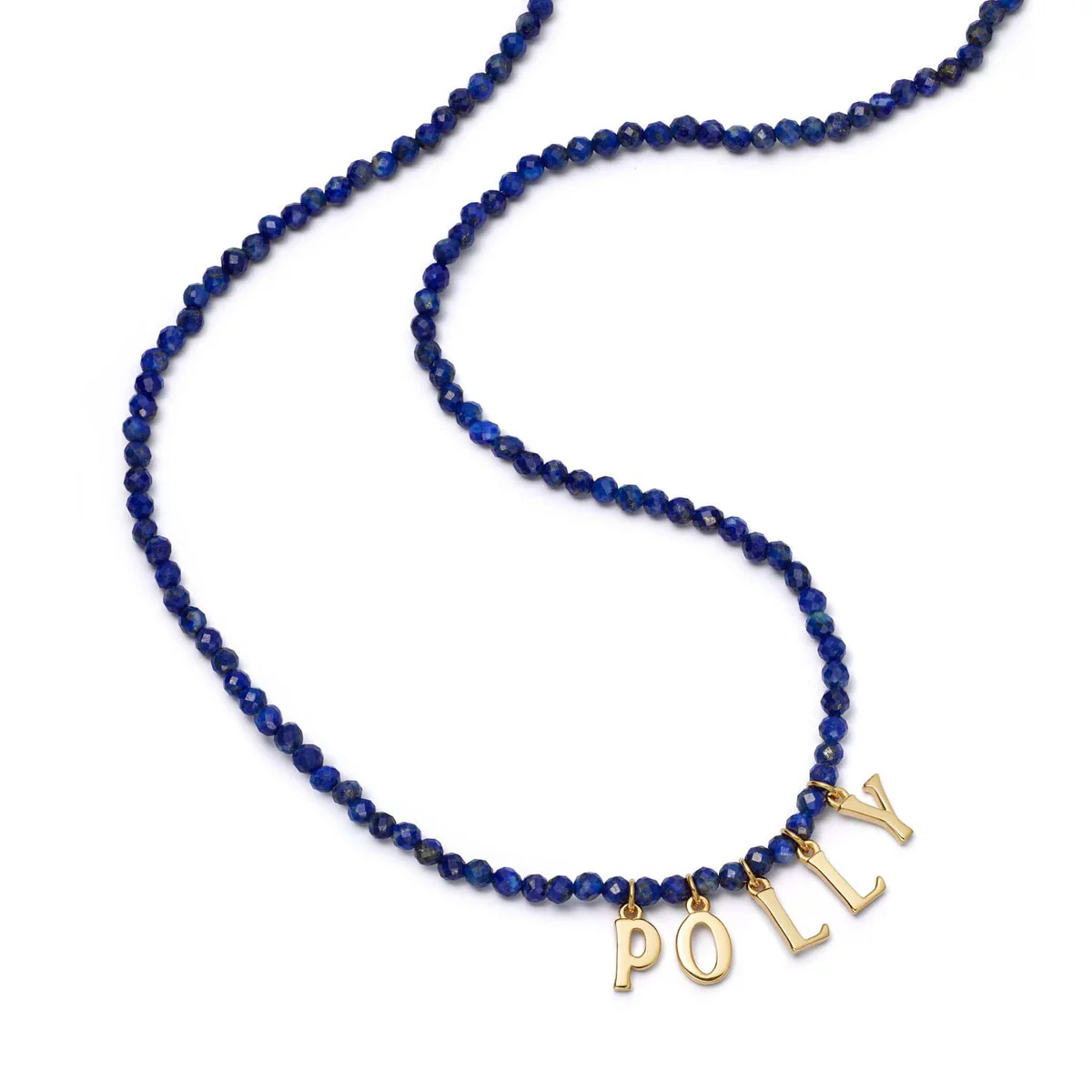 Polly Sayer Personalised Lapis Bead Necklace 18ct Gold Plate | Daisy London Jewellery