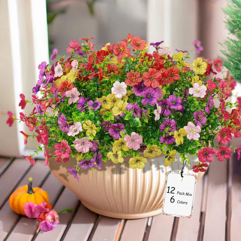 12 Bundles Artificial Flowers for Outdoor Decoration, Fake Flowers Faux Plants Silk Colorful Dais... | Walmart (US)