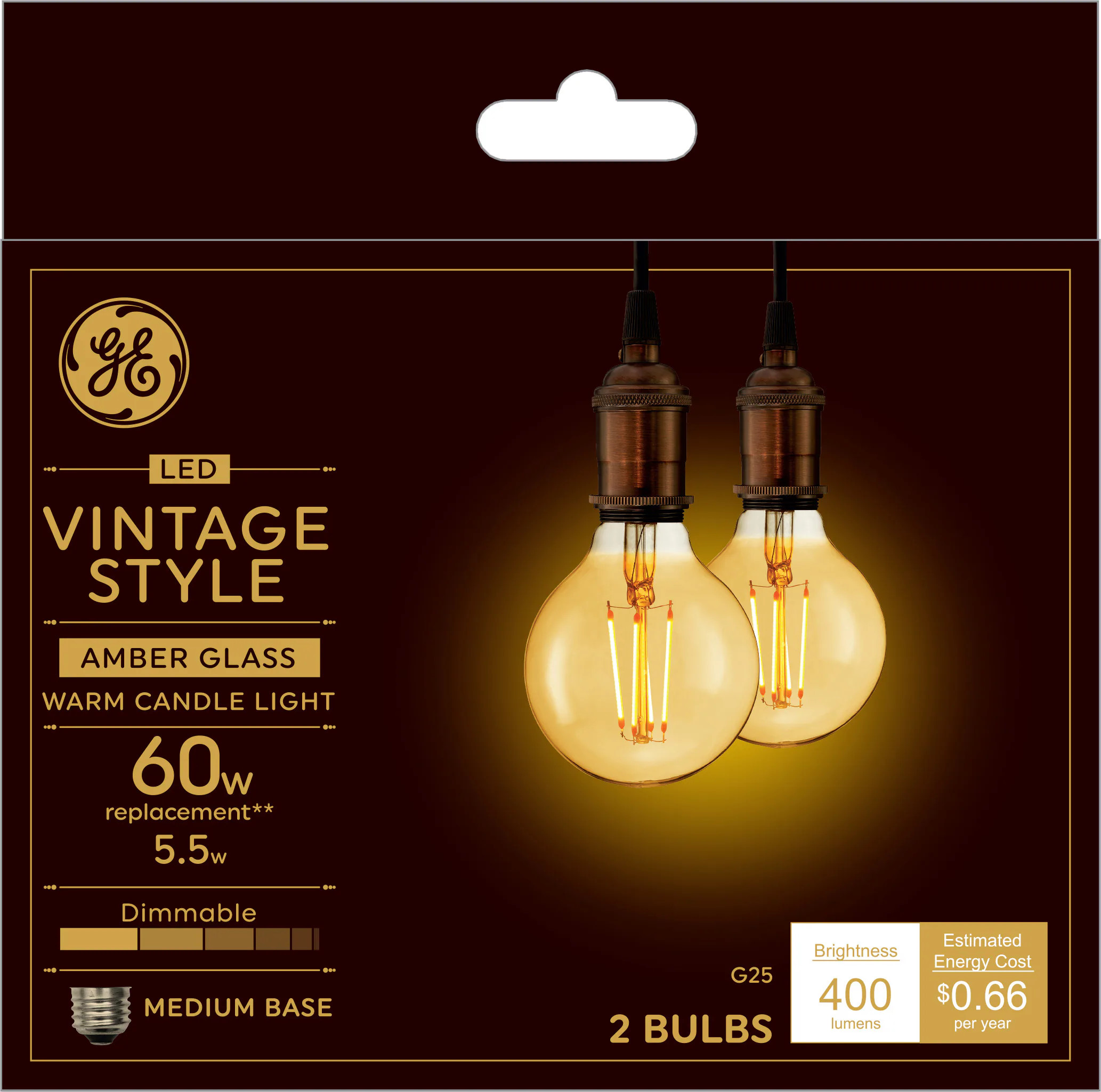 GE Vintage 60 -Watt EQ G25 Warm candlelight Medium screw base E26 Dimmable LED Decorative Light Bulb 2 -Pack | 33542 | Lowe's