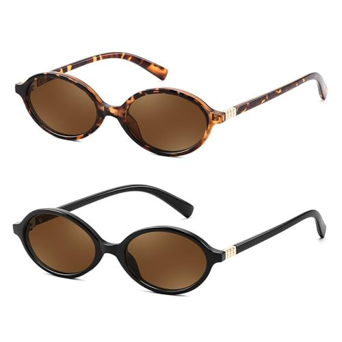 FEISEDY 2 Pack Vintage Oval Sunglasses for Women Men 90s Narrow Lightweight Shades Y2k Trendy Sunnies B1159 | Amazon (US)