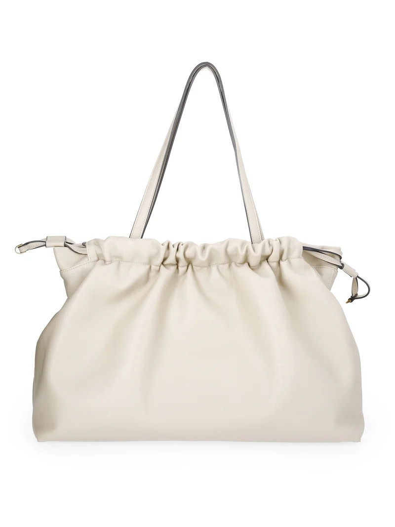 Scoop Women's Faux Leather Oversized Drawstring Pouch Tote, Almond Biscuit | Walmart (US)