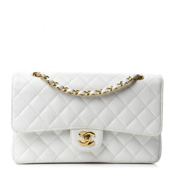 Caviar Quilted Medium Double Flap White | Fashionphile