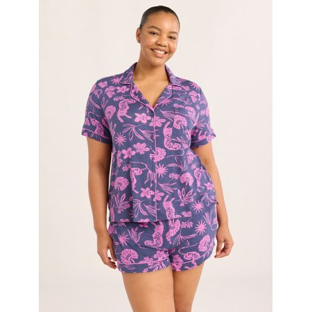 Joyspun Women’s Notch Collar Top and Shorts Pajama Set with Piping 2-Piece Sizes XS-3X | Walmart (US)