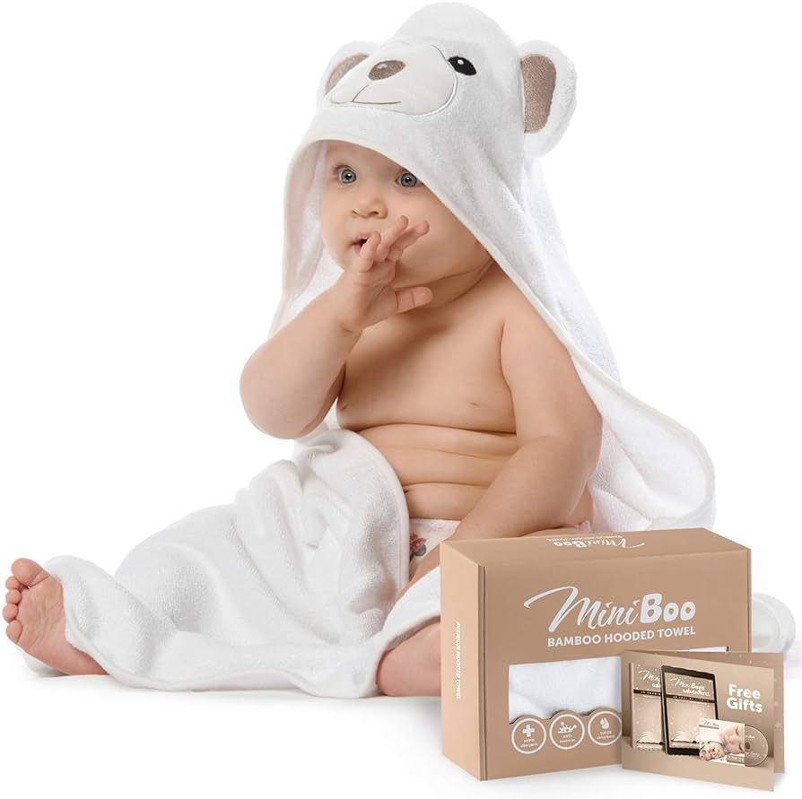 MINIBOO Premium Ultra-Soft Baby Hooded Towel - Organic Baby Bath Towel with Unique Design - Rayon... | Amazon (US)