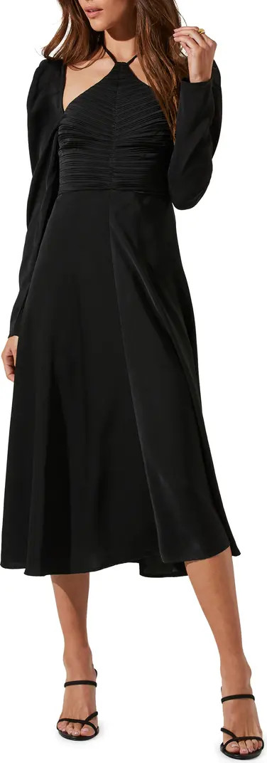 Cinch Halter Neck Long Sleeve Midi Dress | Nordstrom