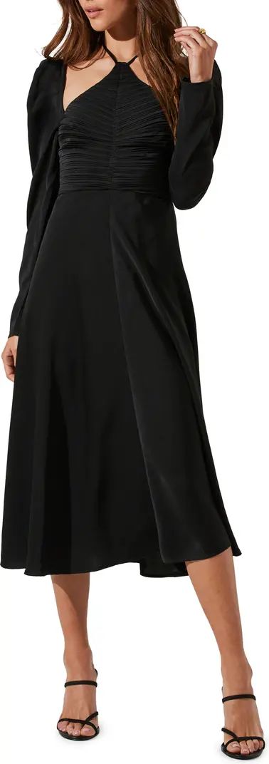 Cinch Halter Neck Long Sleeve Midi Dress | Nordstrom