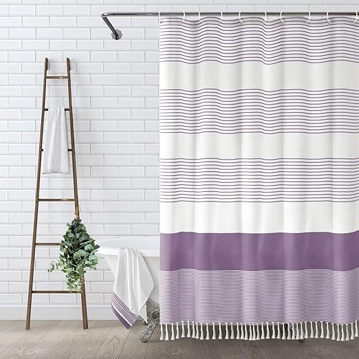 Awellife Boho Violet Shower Curtain for Bathroom Stripe Tassel Shower Curtain 72 X 72 Inches Farm... | Amazon (US)
