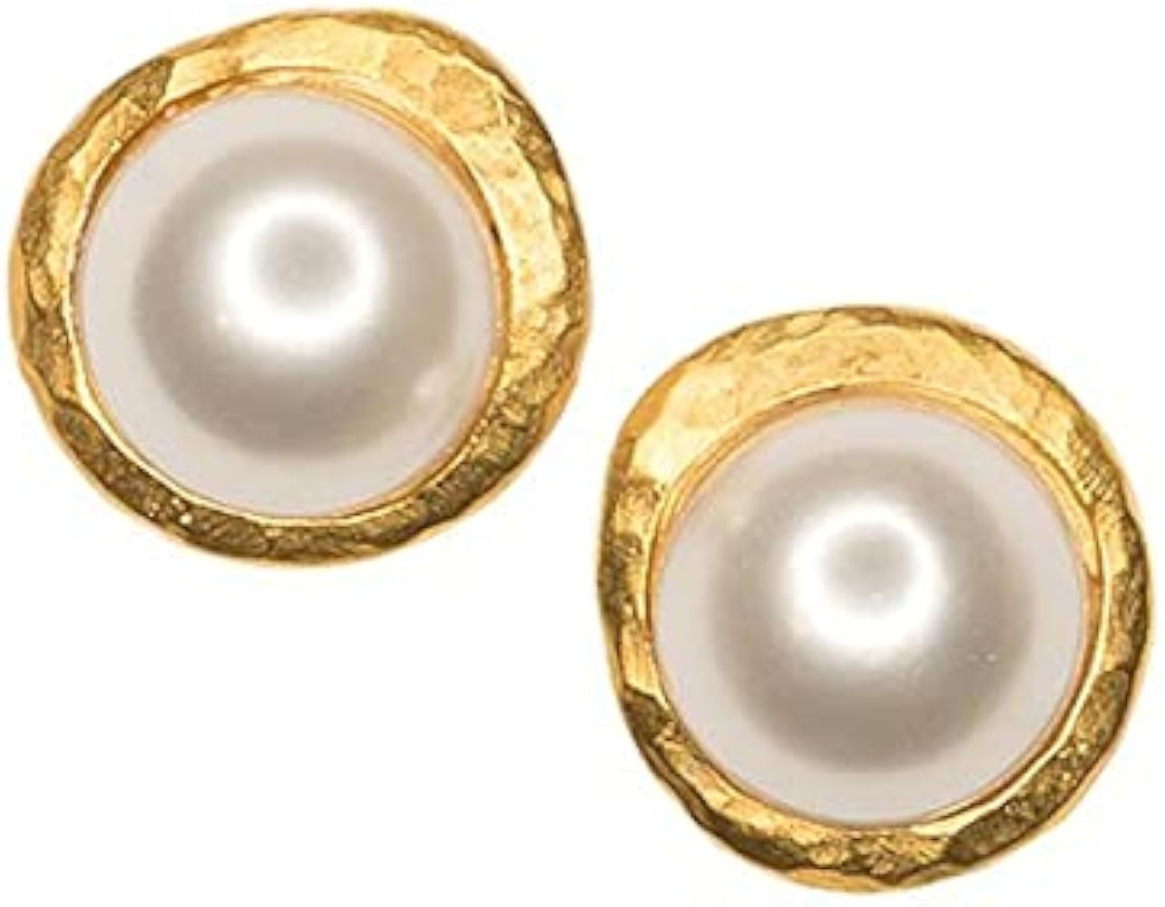 Kenneth Jay Lane Satin Gold Pearl Button Earrings | Amazon (US)