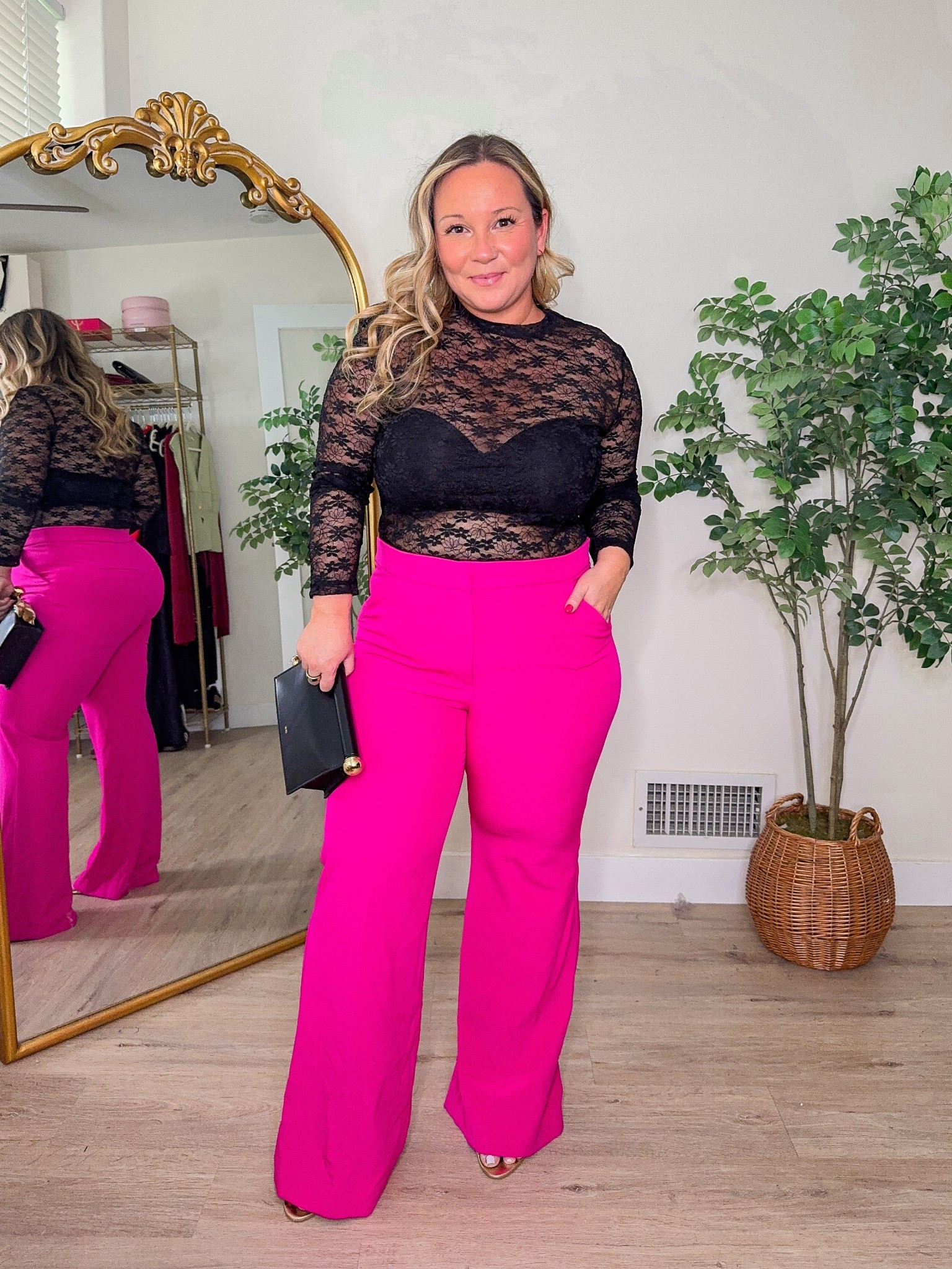 Valentine’s Day outfit 
Date night outfit 
Express trousers size 14 SHORT 
Lace top size XL 

Amazon fashion, Amazon finds, express, Workwear, pink trousers, petite style, midsize style, spring style, spring outfit, spring trends

#LTKValentine #LTKMidsize #LTKPetite