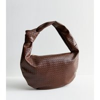 Dark Brown Faux Leather Woven Look Knotted Shoulder Bag New Look | New Look (UK)