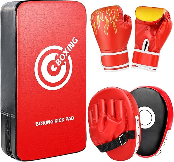 3-in-1 Boxing Gloves Punching Mitts Kick Pack Set for Kids, Curved Boxing Mitts Focus Pads, Adjus... | Amazon (US)
