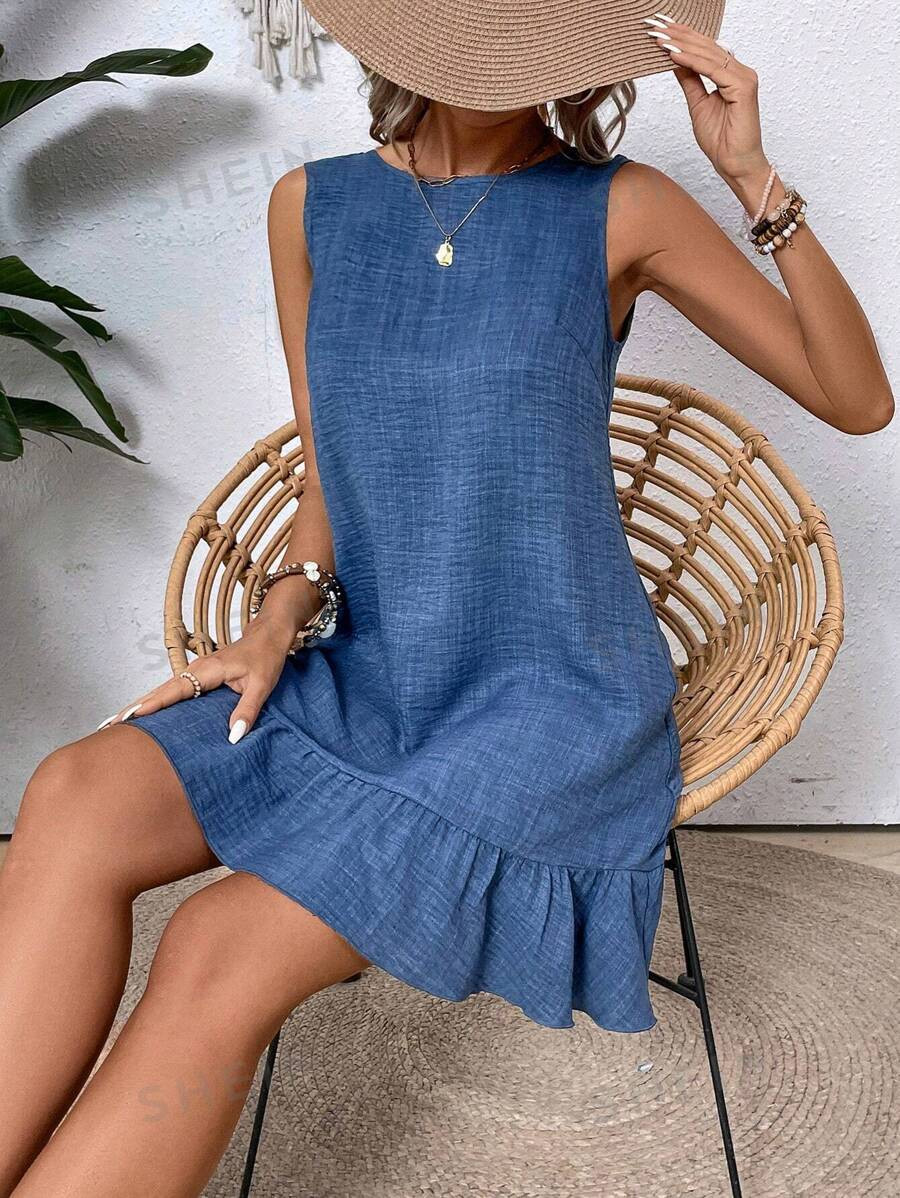 SHEIN VCAY Women's Backless Sleeveless Dress With Tie Back Design For Summer | SHEIN