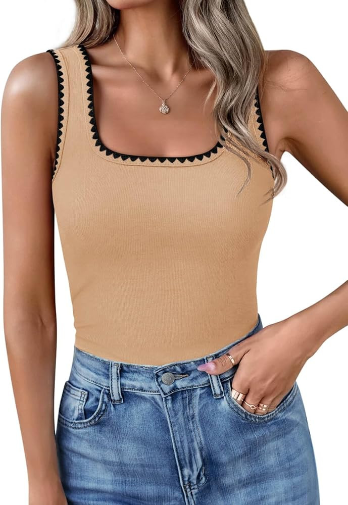 Yousify Women’s Square Neck Tank Tops 2025 Summer Sleeveless Shirts Casual Slim Fitted Color Bl... | Amazon (US)