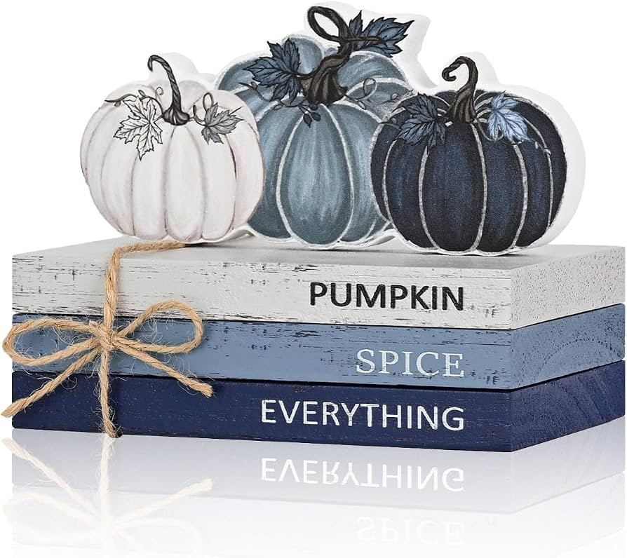 Smile Fall Wooden Decor Signs Blue Tone Pumpkins PUMPKIN SPICE EVERYTHING Tiered Tray Tabletop Si... | Amazon (US)
