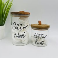Personalised Bamboo Canister Storage Jar - Leather Loop Pull Eco Friendly Bathroom Cotton Wool Bath  | Etsy (UK)