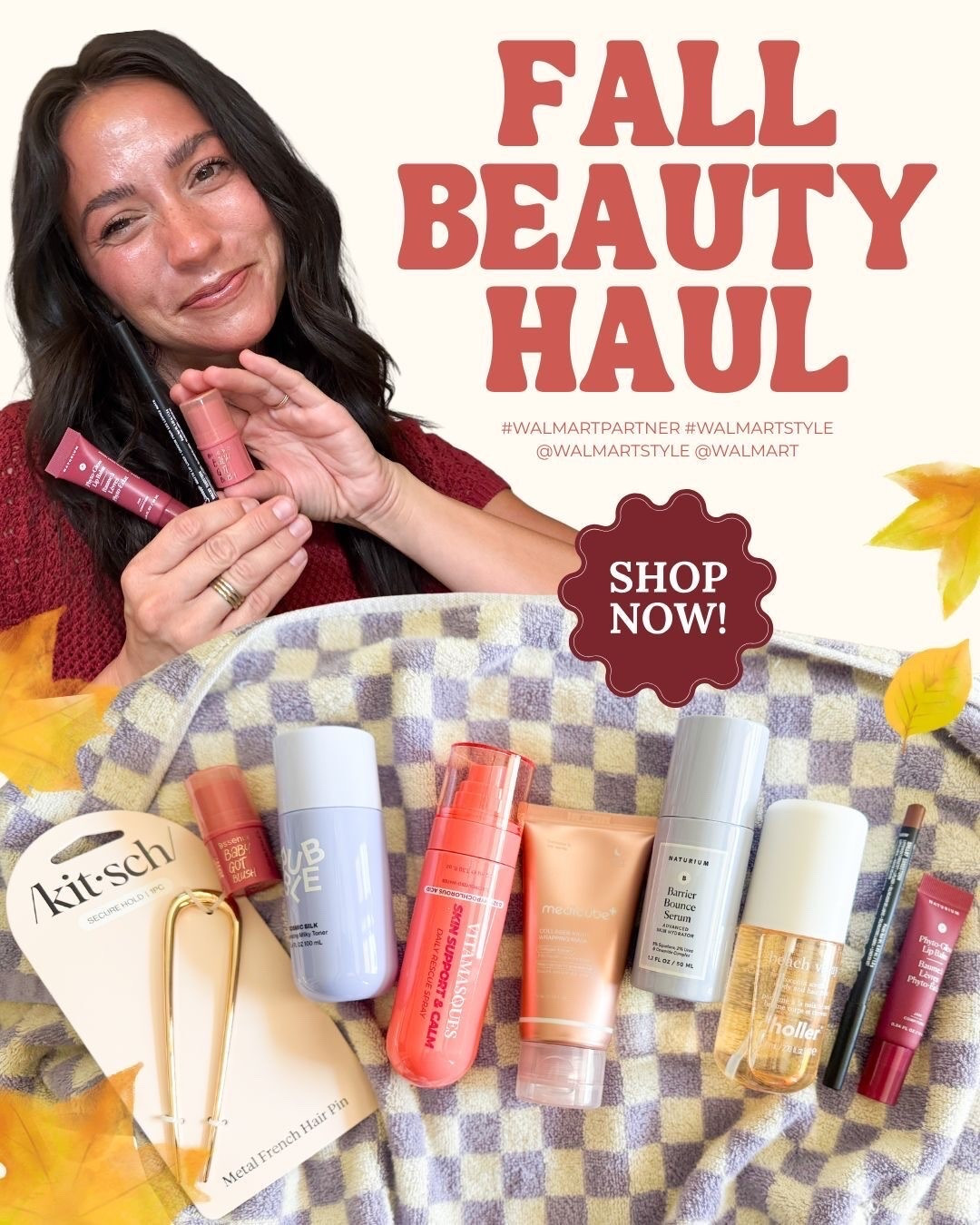 #ad Chelsey's fall beauty haul is HERE! 🍂 These are the beauty finds she’s loving for glowy skin, juicy lips, flushed cheeks and effortless hair days.
💧 **Naturium Barrier Bounce Serum:** Major hydration for that fall skin slump.
🍒 **essence Baby Got Blush:** Creamy color for an easy, fresh-faced flush.
💋 **Naturium Phyto-Glow Lip Balm:** Glossy, buttery lips in two gorgeous shades.
🤎 **NYX Suede Lip Liner:** The perfect neutral for a defined, ’90s-inspired lip.
✨ **Medicube Collagen Mask:** Wake up to seriously hydrated-looking skin.
🥛 **Bubble Milky Toner:** A silky hydration boost for your routine.
🌿 **Vitamasques Rescue Spray:** A quick refresh when skin needs some TLC.
🎀 **Kitsch French Hair Pin:** Makes an effortless bun look instantly chic.
Shop Chelsey's picks! 🛍️  #WalmartPartner @WalmartStyle @Walmart 

 #LTKgrwm #LTKmorningroutine #LTKselfcare
