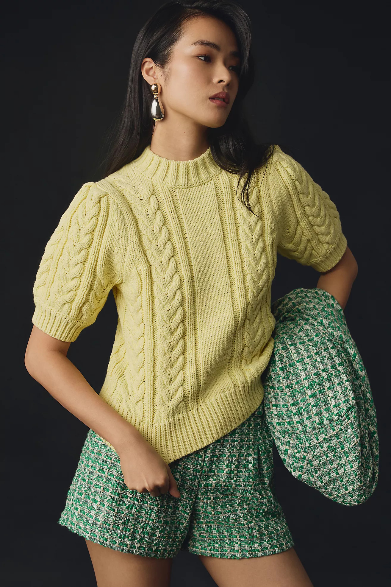 English Factory Puff-Sleeve Cable-Knit Sweater | Anthropologie (US)