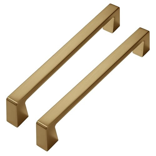 Khtumeware 2 Pack Gold Cabinet Pulls - Brushed Brass Drawer Handles - Modern Dresser Hardware - Zinc Alloy Pulls for Kitchen - 6-5/16 Inch(160MM) Hole Centers | Amazon (US)