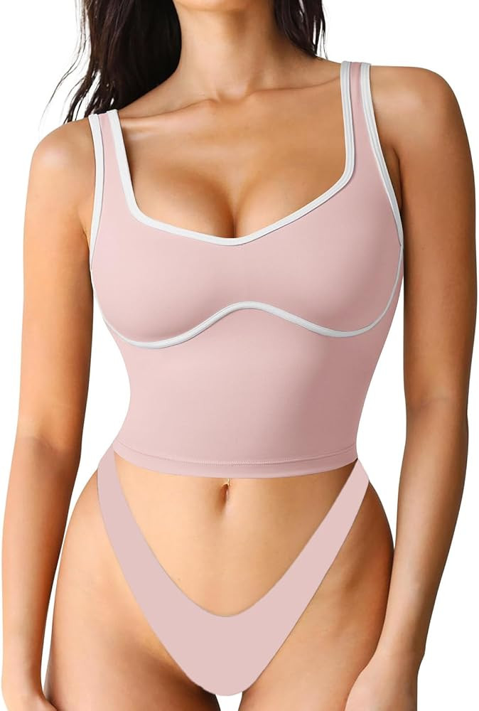 SUUKSESS Women Sweetheart Neckline Longline Sports Bra Padded Basic Workout Crop Tank Top | Amazon (US)