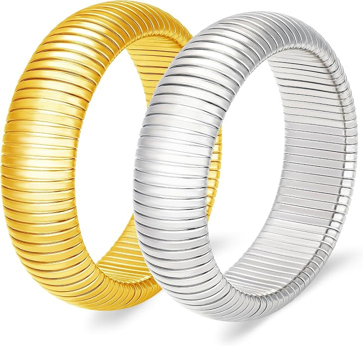 Gold Chunky Stretch Snake Chain Bangle Bracelets Stack for Women Trendy, 18K Gold Filled Stainles... | Amazon (US)