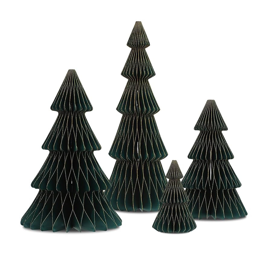 4 Pcs Dark Green Paper Honeycomb Christmas Tree Set – 16", 14", 10", 6" – Magnetic Design for... | Amazon (US)