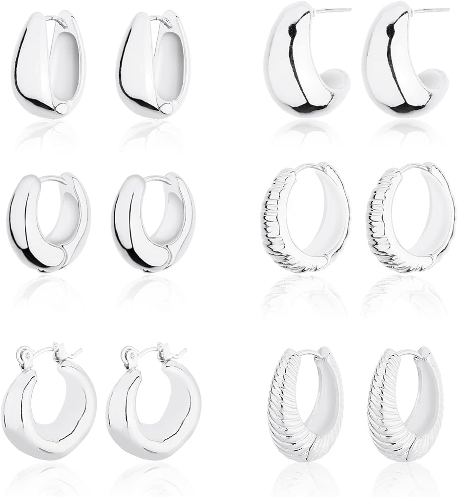 Wgoud Chunky Hoop Earrings Set 14K Gold Plated Hoop Earrings for Women Hypoallergenic, Thick Twis... | Amazon (US)