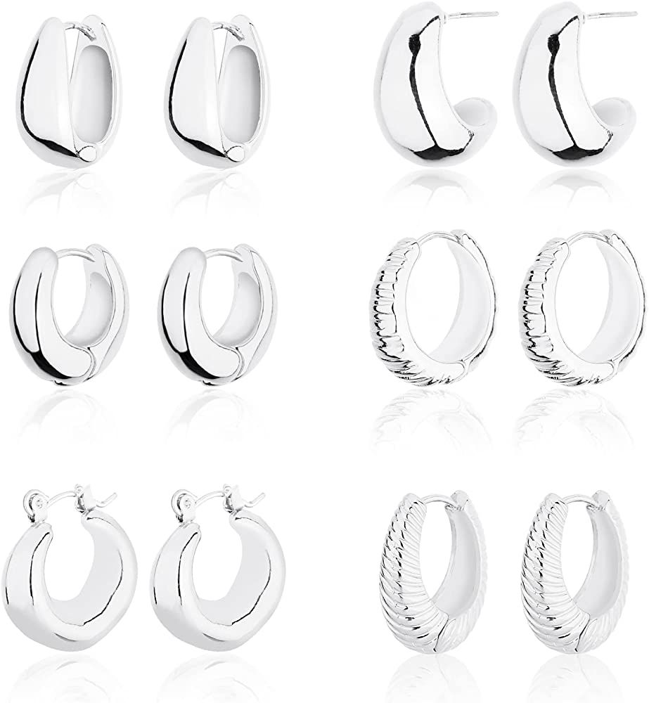 Wgoud Chunky Hoop Earrings Set 14K Gold Hoop Earrings for Women Hypoallergenic, Thick Hoops Earri... | Amazon (US)