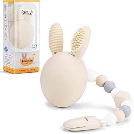 Bunny Eggy Teether Multi-Function Baby Teething Toy Rattle Toothbrush Gum Massager Sensory Toy, 100% | Amazon (US)