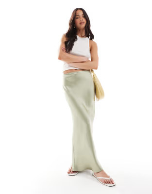 New Look satin bias midi skirt in sage green | ASOS (Global)