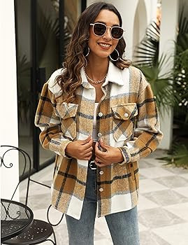UANEO Womens Casual Plaid Wool Blend Button Down Long Sleeve Shirt Jacket Shackets | Amazon (US)