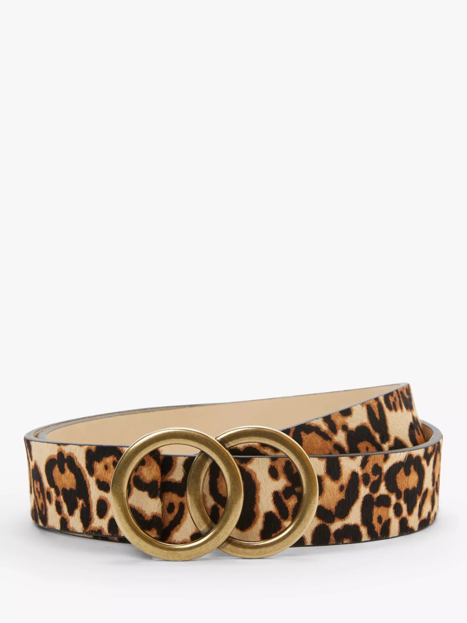 John Lewis & Partners Olivia Double O Ring Buckle Leather Belt, Leopard | John Lewis (UK)