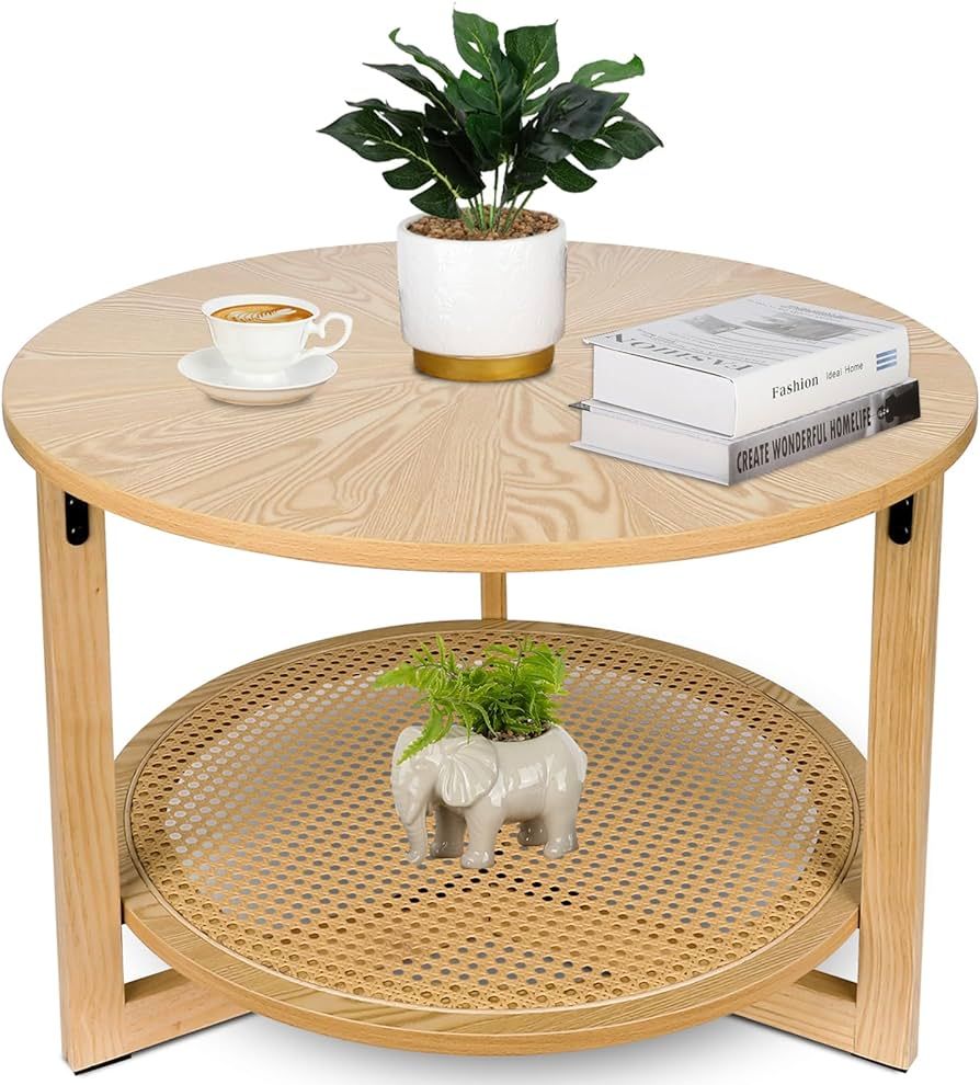 ZYBT Rattan Coffee Tables for Living Room, Small Coffee Table for Small Spaces, Round Coffee Tabl... | Amazon (US)