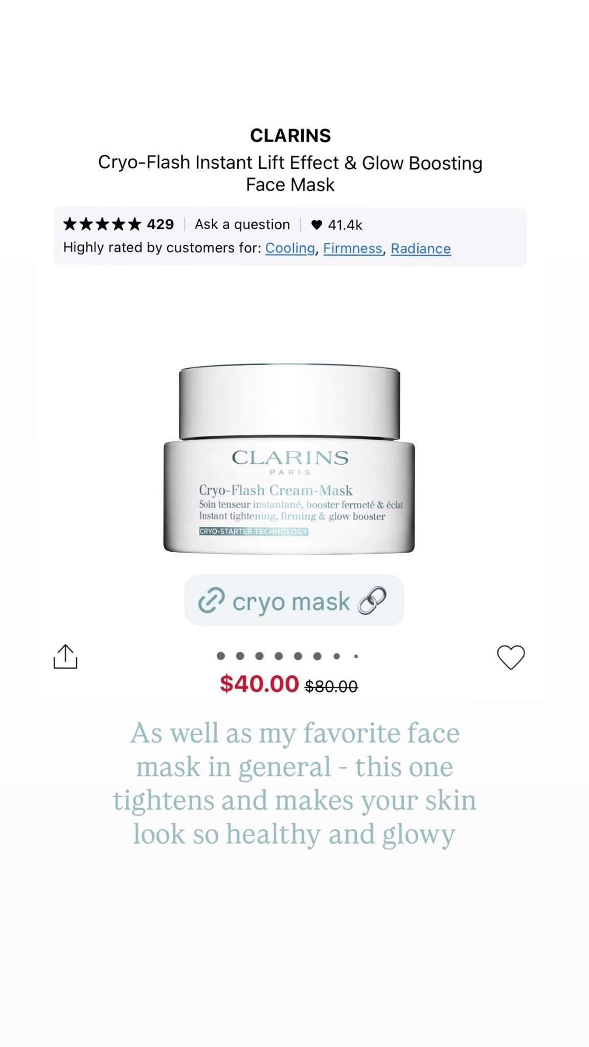 As well as my favorite face mask in general - this one tightens and makes your skin look so healthy and glowy (tightening face mask on sale, today only)

#LTKSaleAlert #LTKBeauty #LTKselfcare