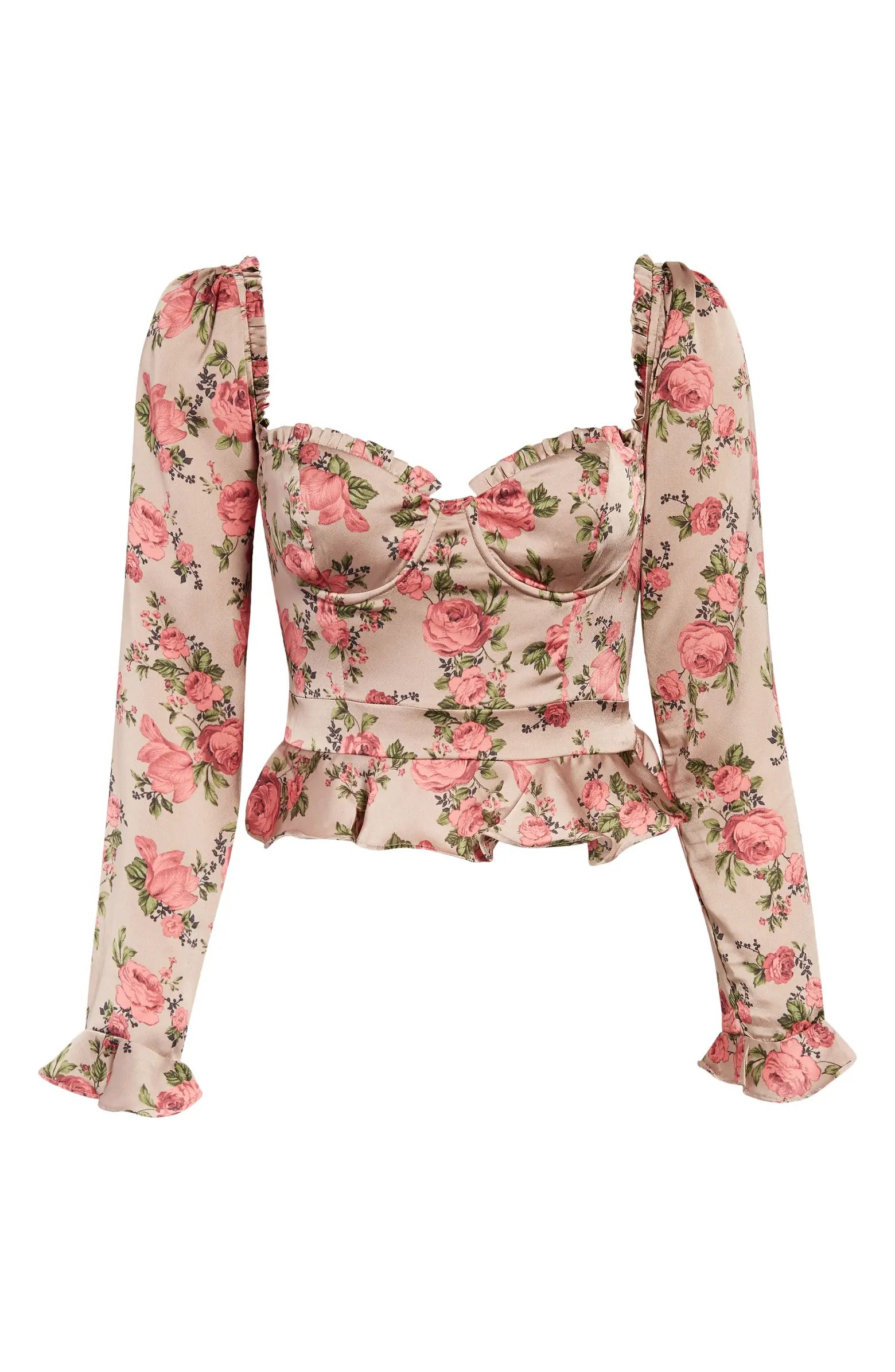 Floral Sweetheart Neck Underwire Satin Top | Nordstrom