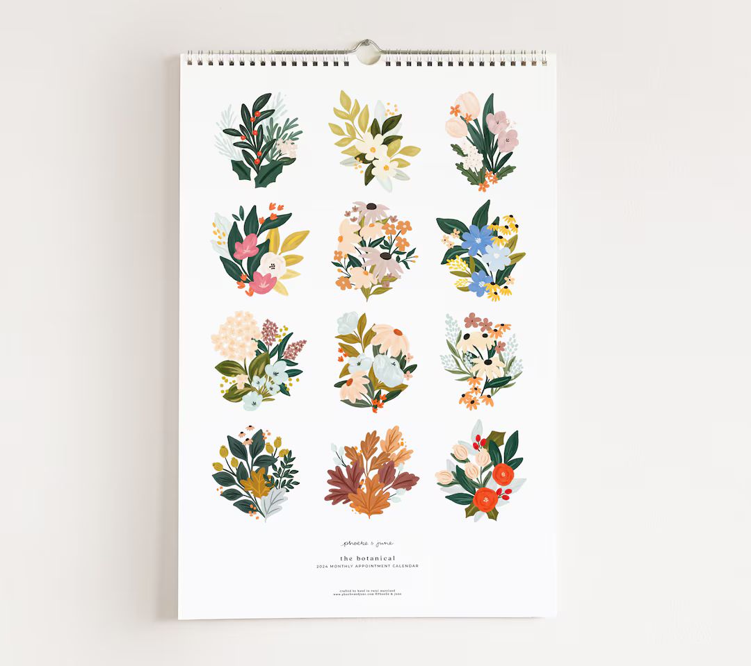 2024 Botanical Appointment Calendar : Large Illustrated 12 Month Wall Calendar | Etsy (US)