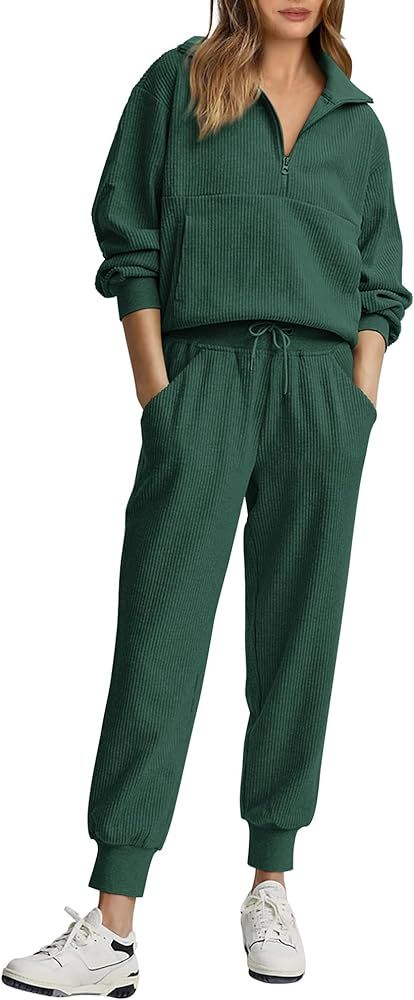 BTFBM Women's 2 Piece Tracksuit Fall Outfits 2023 Long Sleeve Half Zip Sweatshirt Sweatpants Loun... | Amazon (US)